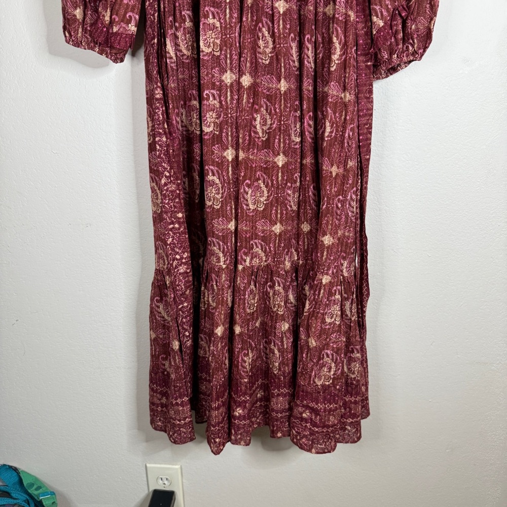 ULLA JOHNSON maroon floral amaranthus Brita ruffled maxi dress SIZE 8 - Picture 4 of 10
